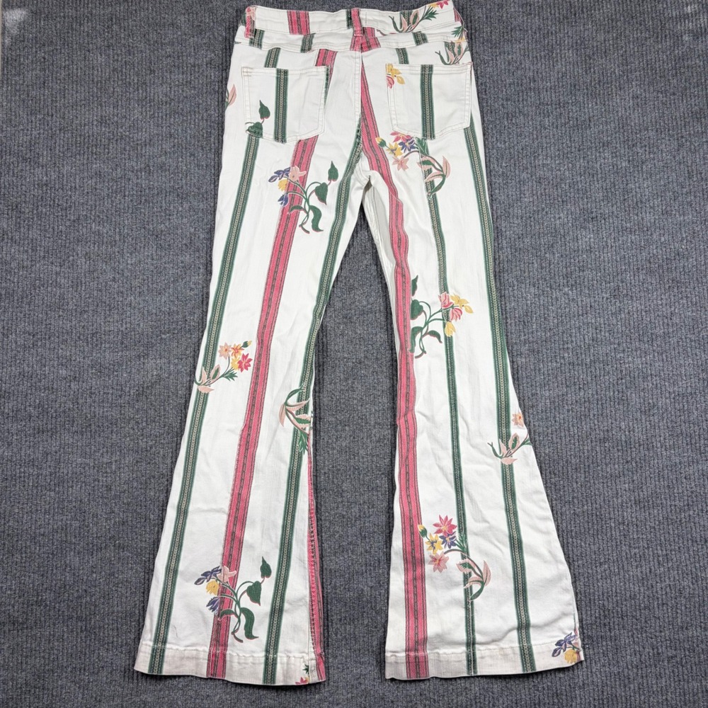 BDG Urban Outfitters Jeans Womens 29 Floral Striped Flare White Pink Green - Picture 3 of 9